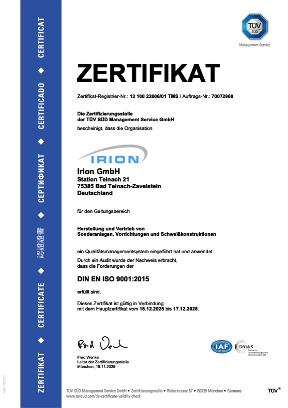 DIN EN ISO 9001:2015 zertifizierter Schweißfachbetrieb